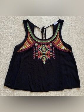 Tobi Colorful Embroidered Tank Top Wmns M Black Tie Flowy Southwestern Festival